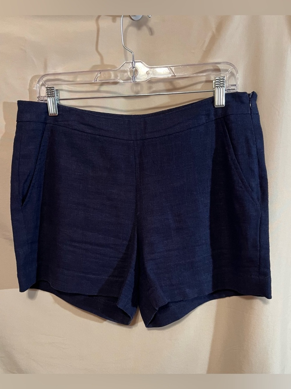 Beacan Cove Navy High-Waist Linen-Blend Shorts Size 8